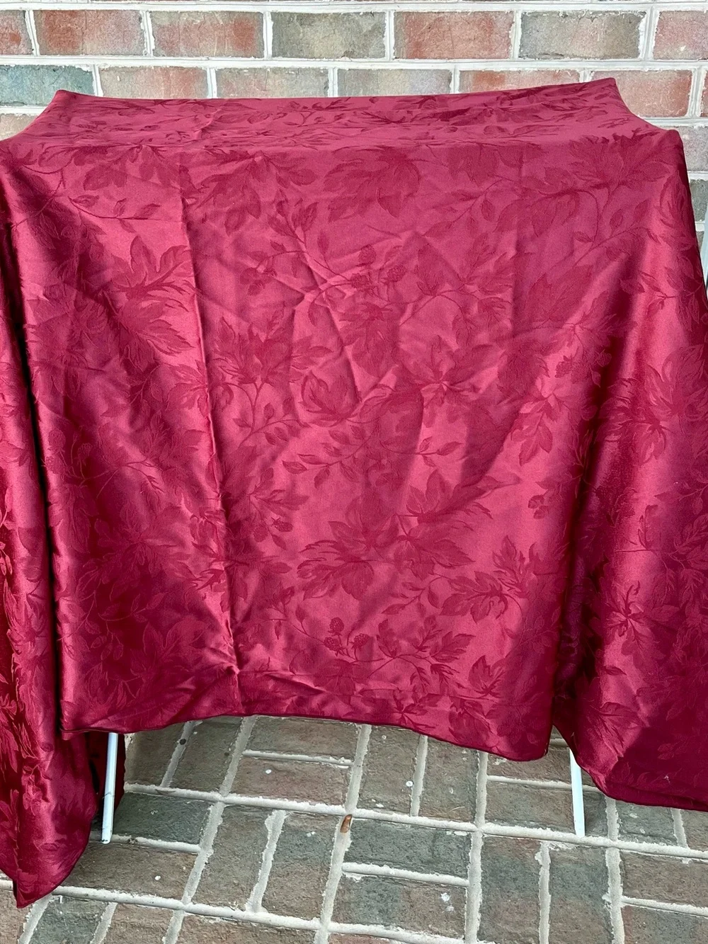 Vintage Burgundy Damask Floral Tablecloth Rectangle 102x57 Red Jacquard Satin